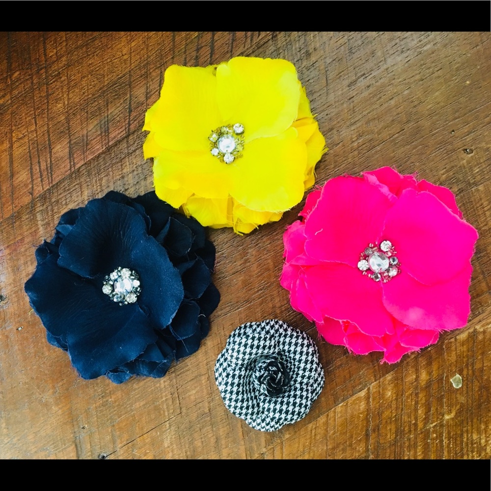 J Crew flower pins with crystals in middle